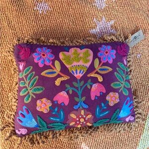 BRAND NEW WITH TAGS Natural Life embroidered floral pillow 12inx9in